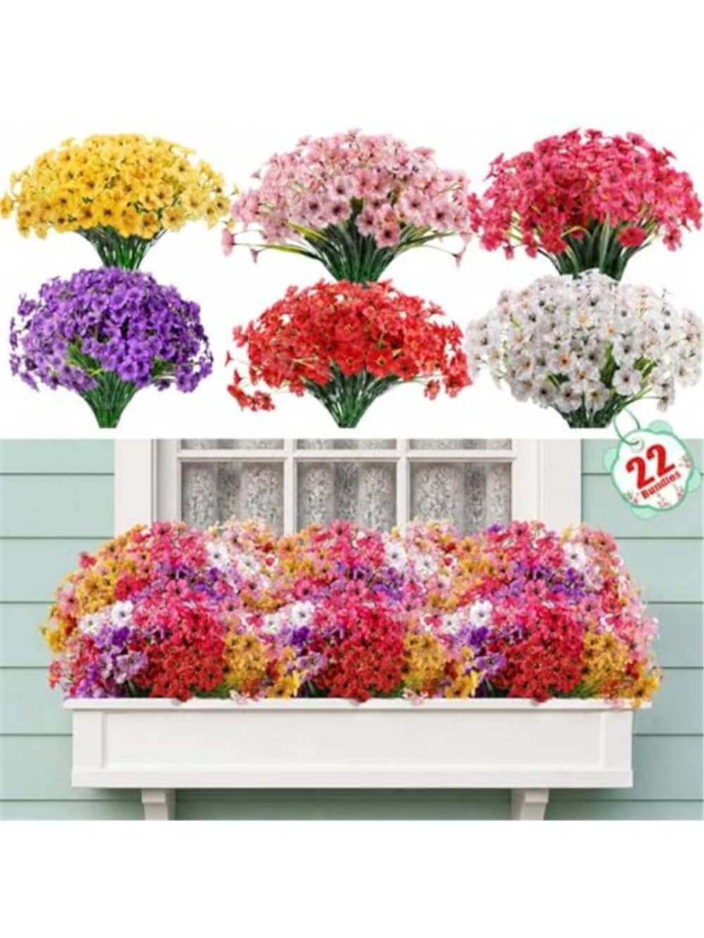 Artificial Outdoor Flowers UV Resistant Fake Plants Garden Porch Decor 22 Pack